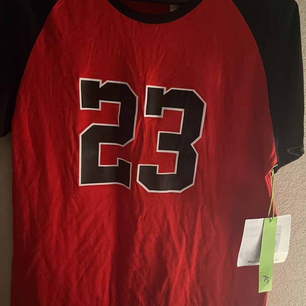 NWT SEVEN SOULS UNISEX 23 RED & BLK SHORT SLEEVE TEE 100% COTTON